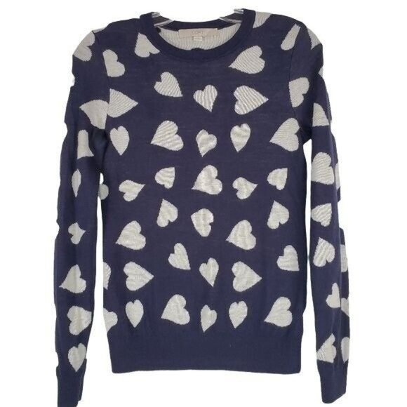 LOFT Sweaters - Loft Womens sweater sz XS blue and white heart sweater scoop neck